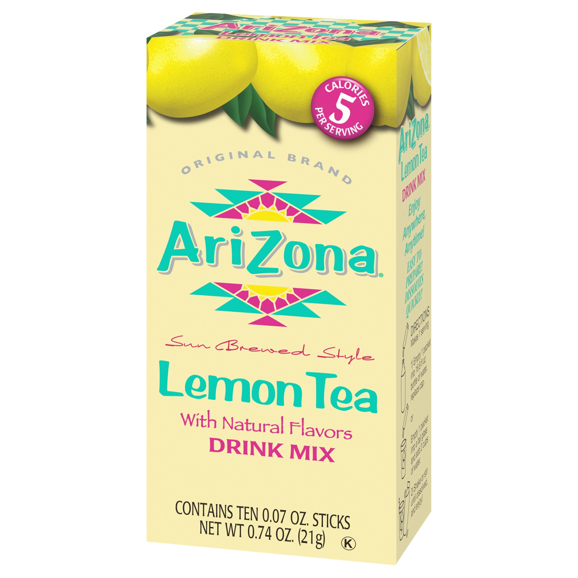 slide 4 of 5, AriZona Lemon Iced Tea Naturally Flavored Powdered Drink Mix, 10 ct On-the-Go Packets, 10 ct