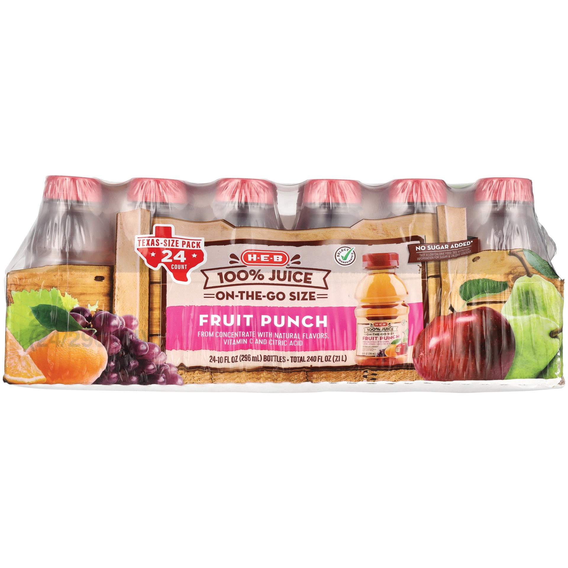 slide 1 of 1, H-E-B 100% Fruit Punch Juice 10 oz Bottles - Texas-Size Pack, 24 ct