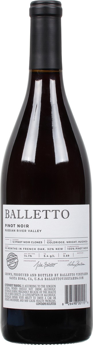 slide 7 of 9, Balletto Russian River Valley Pinot Noir 1 ea, 750 ml