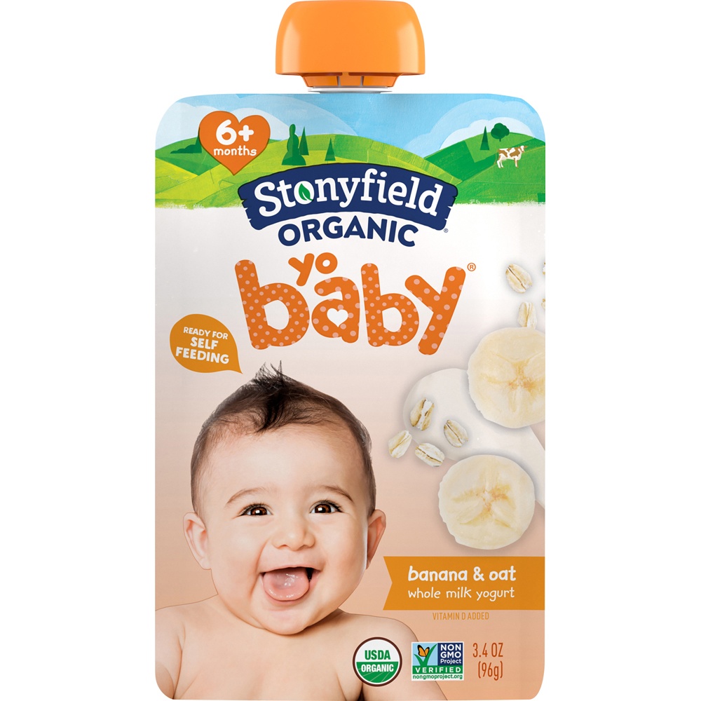 slide 1 of 1, Stonyfield Organic YoBaby Whole Milk Baby Yogurt, Banana & Oat, 3.4 oz