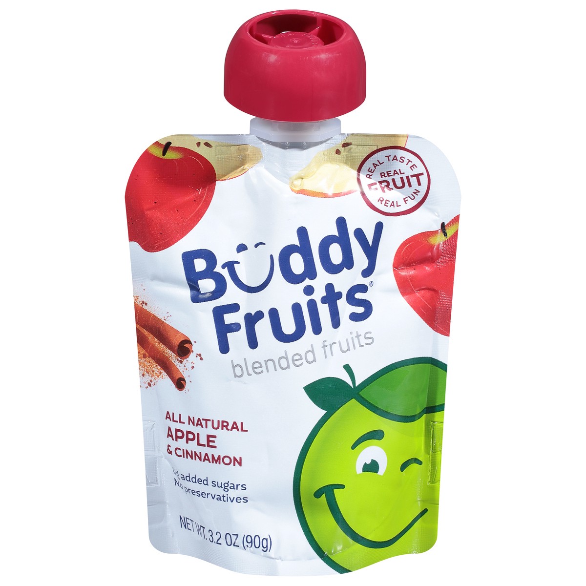 slide 1 of 9, Buddy Fruitss Original Apple Cinnamon Pure Blended Fruits Pouch, 3.2 oz