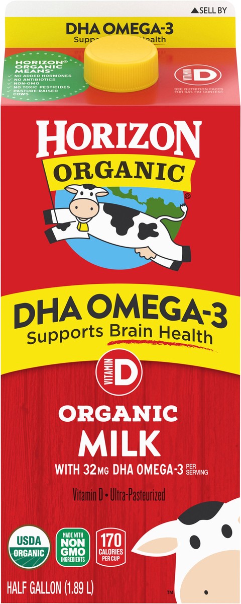 slide 4 of 12, Horizon Organic DHA Omega-3 Milk, DHA Milk, 64 FL OZ Half Gallon Carton, 1/2 gal