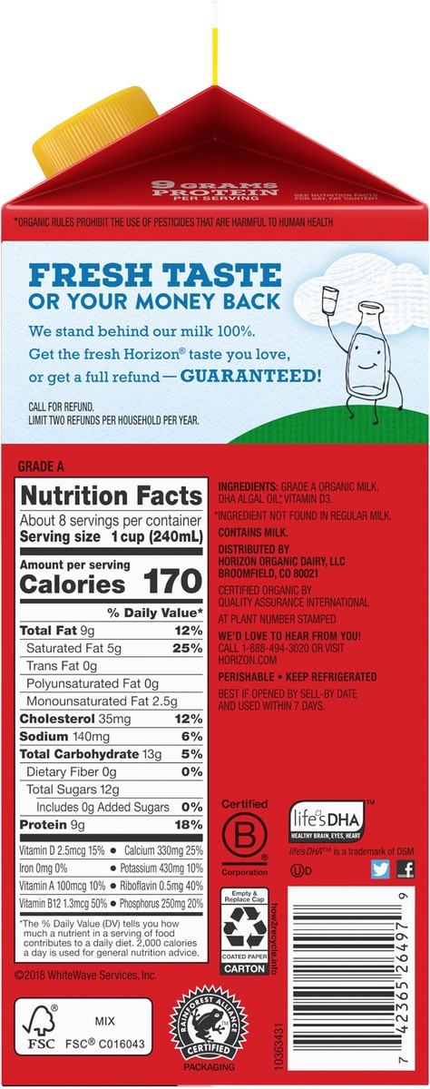 slide 10 of 12, Horizon Organic DHA Omega-3 Milk, DHA Milk, 64 FL OZ Half Gallon Carton, 1/2 gal