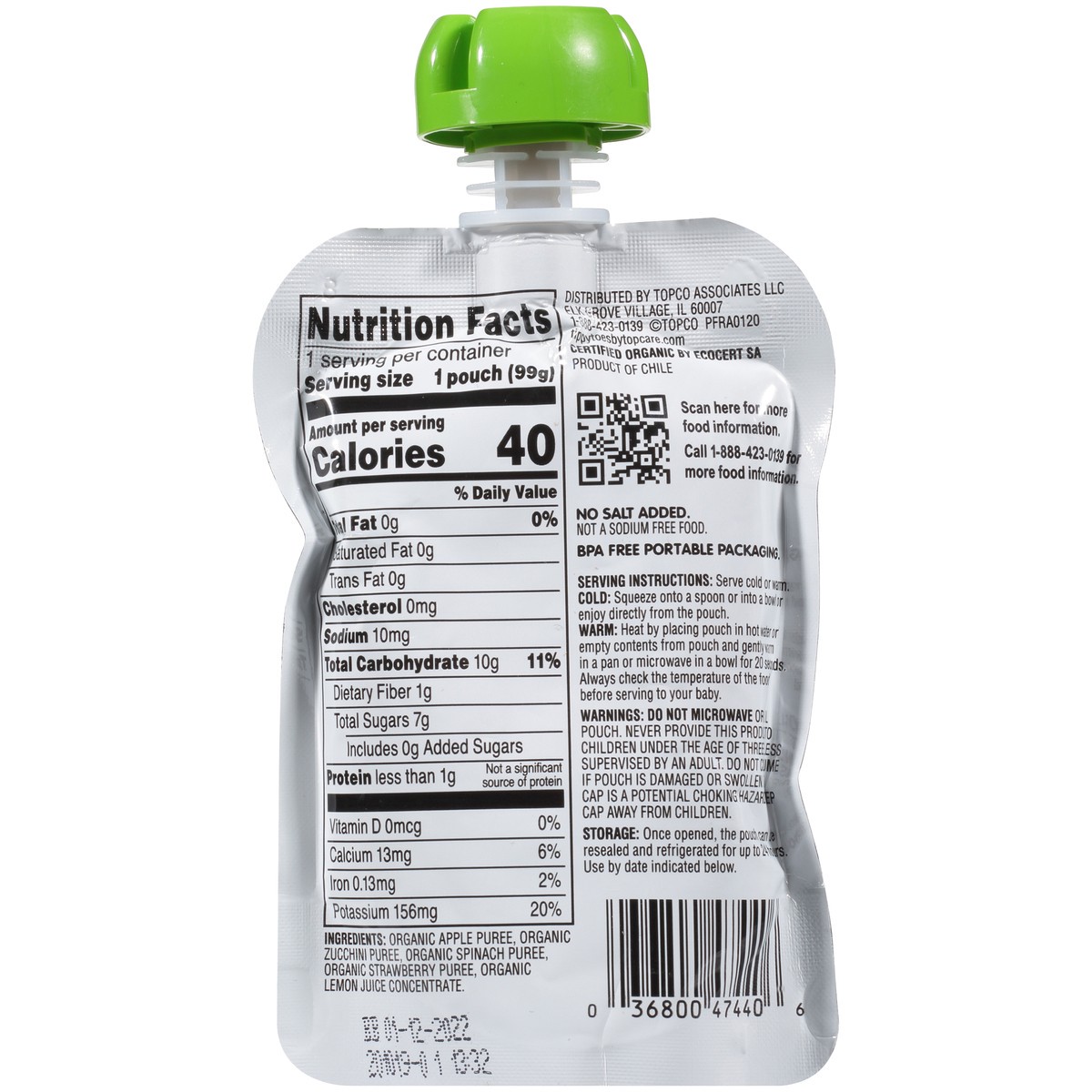 slide 3 of 9, Tippy Toes Apple Zucchini Spinach Strawberry Organic Baby Food, 3.5 oz