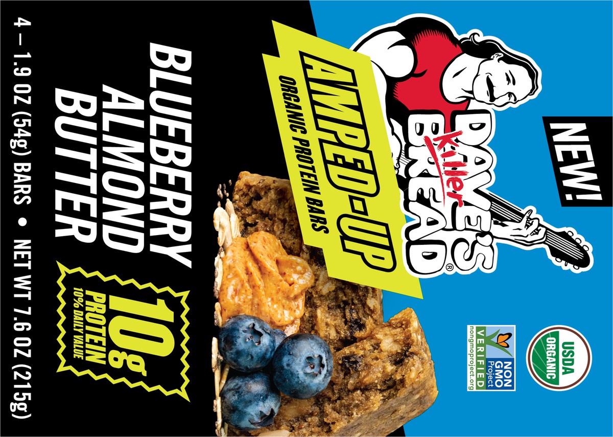 slide 8 of 9, Dave's Killer Bread Amped-Up Blueberry Almond Butter Organic Protein Bars, 4 Count, 4 ct