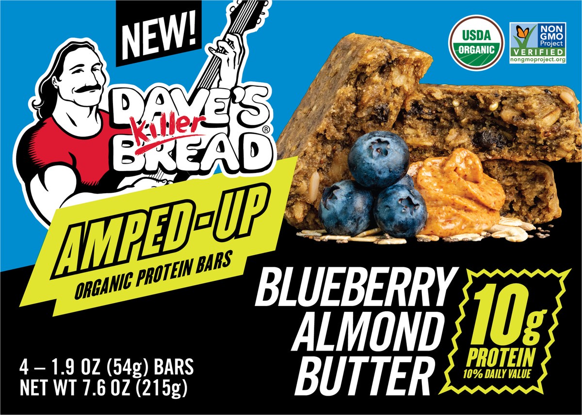 slide 2 of 9, Dave's Killer Bread Amped-Up Blueberry Almond Butter Organic Protein Bars, 4 Count, 4 ct