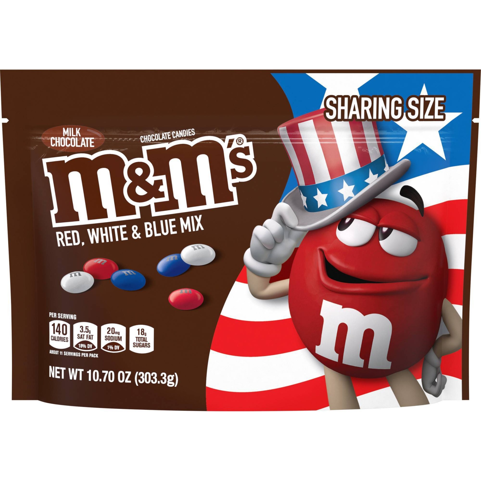 slide 1 of 7, M&M's Red White Blue Milk Chocolate Candies Sharing Size, 10.7 oz