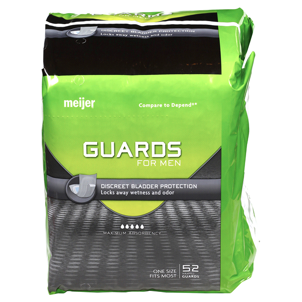 slide 1 of 6, Meijer Guards for Men, Maximum Absorbency One Size Fits Most, 52 ct
