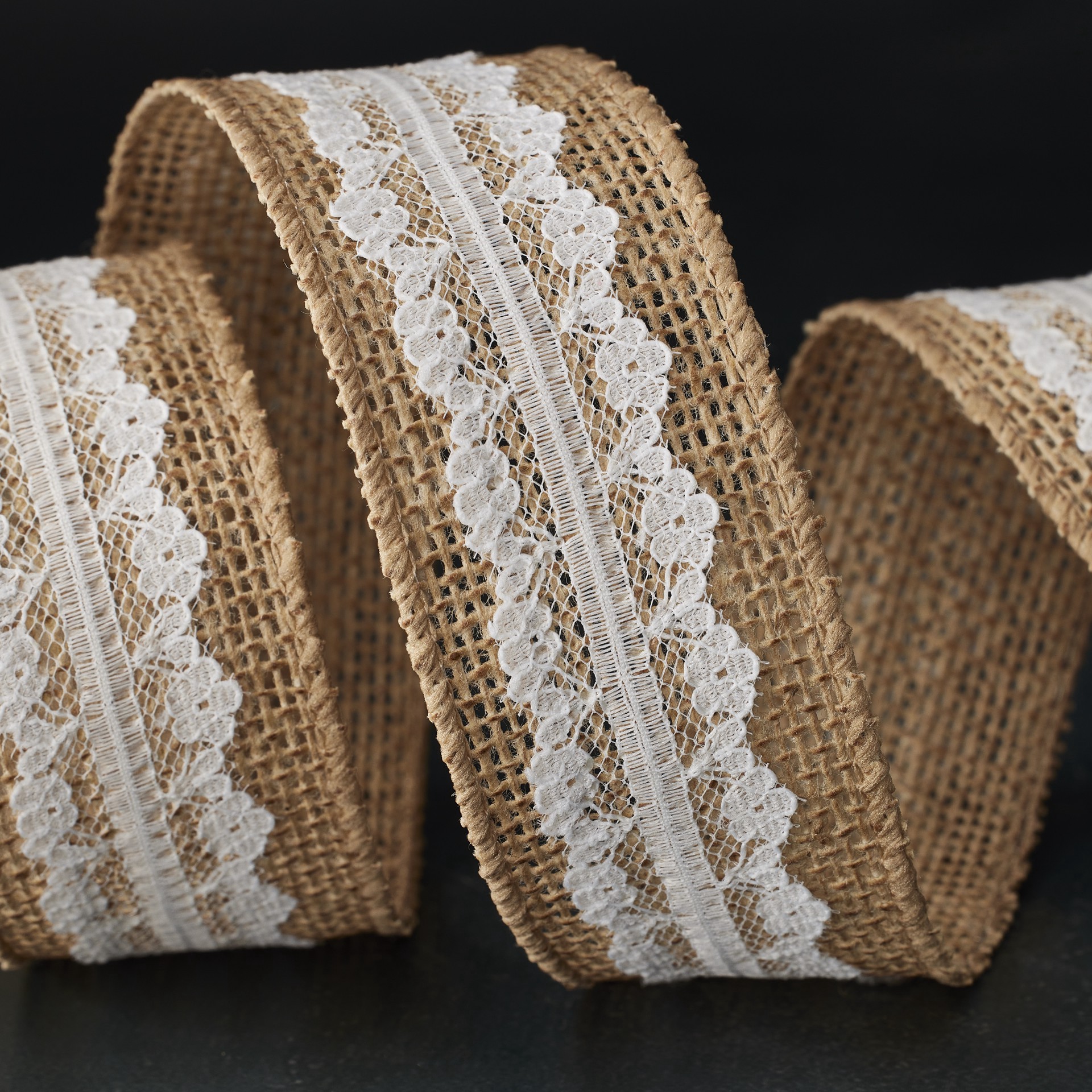 slide 2 of 4, 1.5" X 3yd. Faux Burlap & Lace Wired Ribbon By Celebrate It Classic, 1.5 in x 3 yd