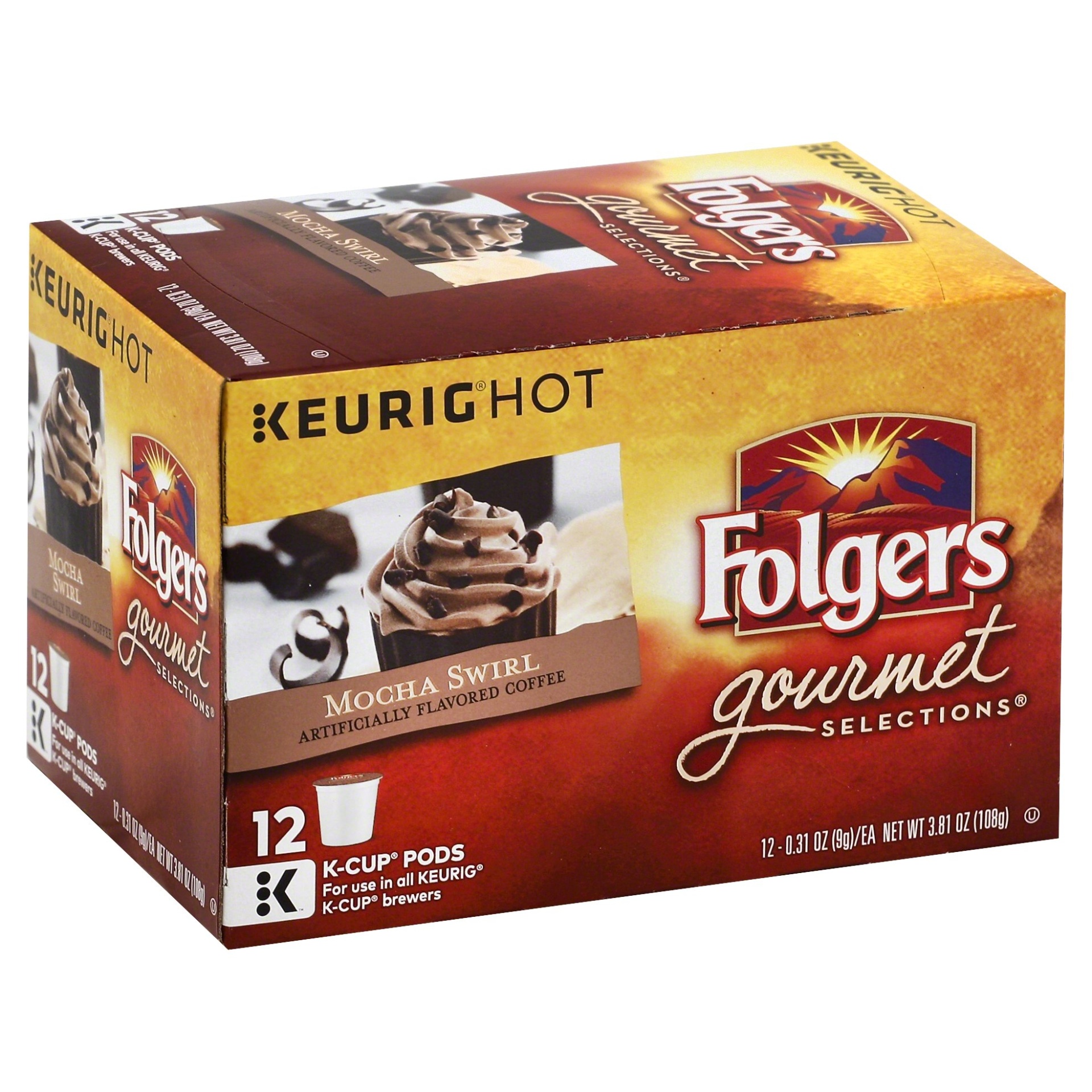 slide 1 of 1, Folgers Gourmet Selections Mocha Swirl Coffee K-Cup Pods, 12 ct