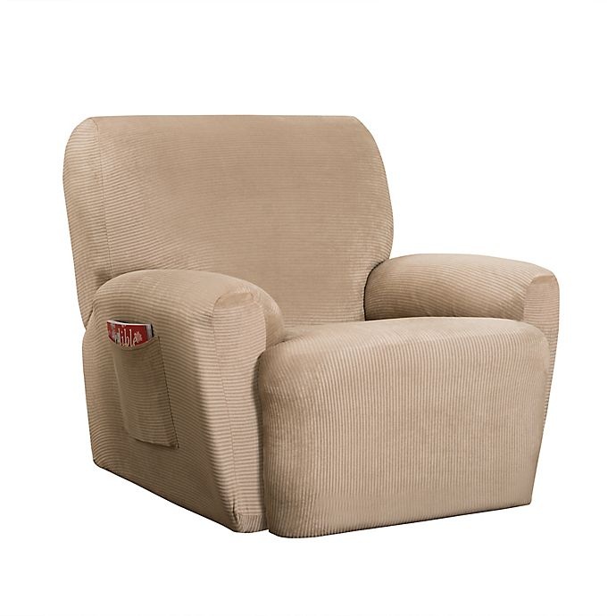 slide 2 of 6, Smart Fit Roland Polyester Stretch Recliner Slipcover - Sand, 4 ct