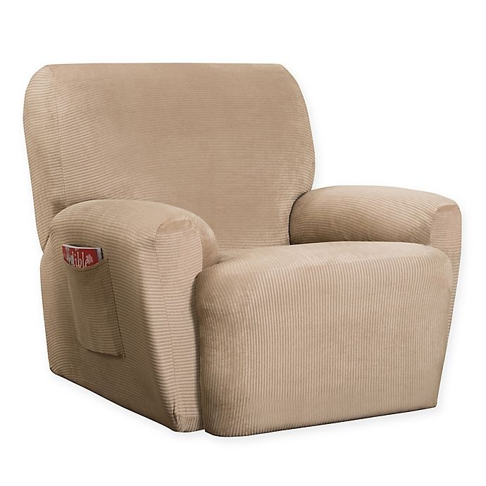 slide 1 of 6, Smart Fit Roland Polyester Stretch Recliner Slipcover - Sand, 4 ct