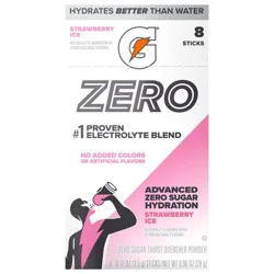 Gatorade Zero Zero Sugar Thirst Quencher Powder Strawberry Ice 0.12 Oz X 8