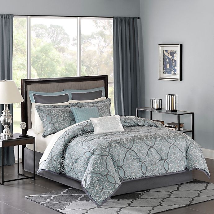 slide 1 of 6, Madison Park Lavine Queen Comforter Set - Blue, 1 ct