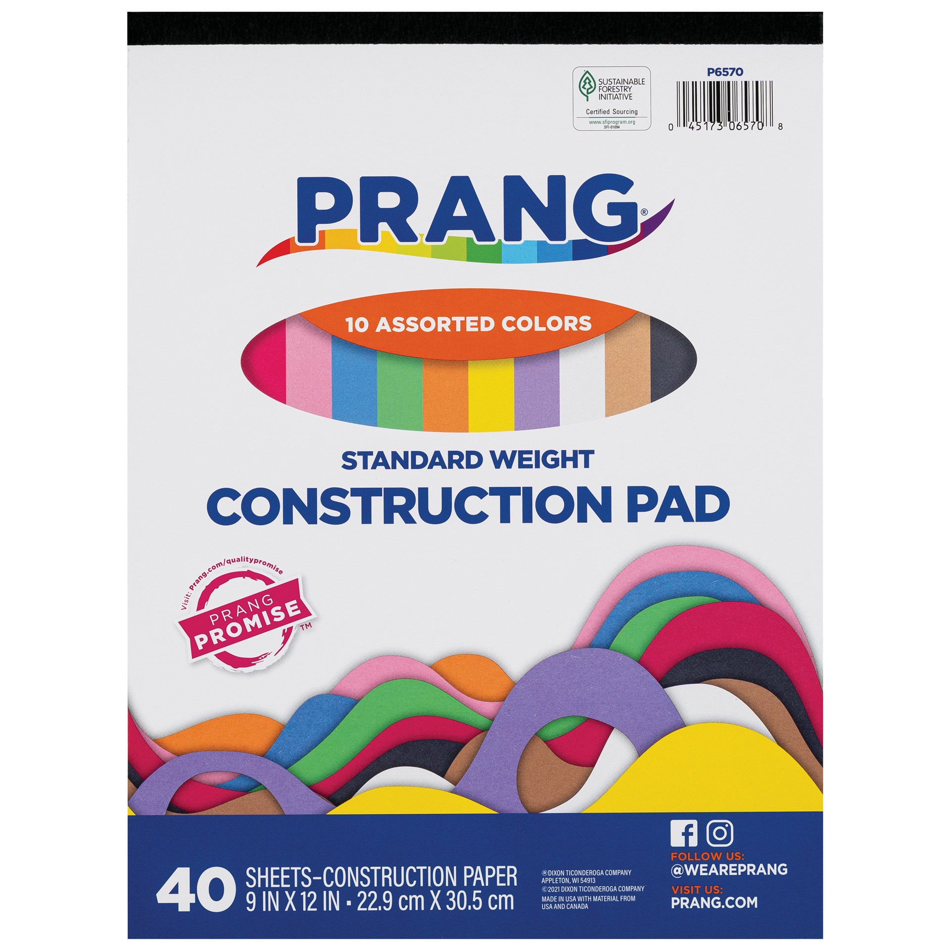 slide 1 of 1, PRANG Construction Paper Pads, 10 Assorted Colors, 9" x 12", 40 Sheets, 40 ct