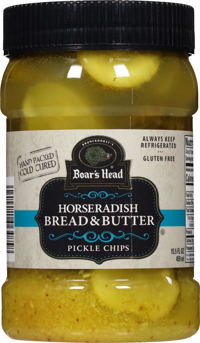 slide 1 of 6, Boar's Head Horseradish Bread & Butter Pickles, 15.5 oz