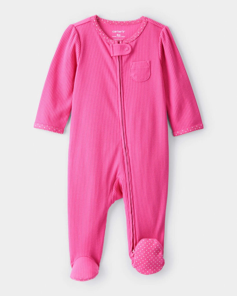 slide 3 of 4, Carters Baby Girl Cotton Long-Sleeve Snug Fit Sleep & Play Pajamas - Pink Fuchsia 3M, 1 ct
