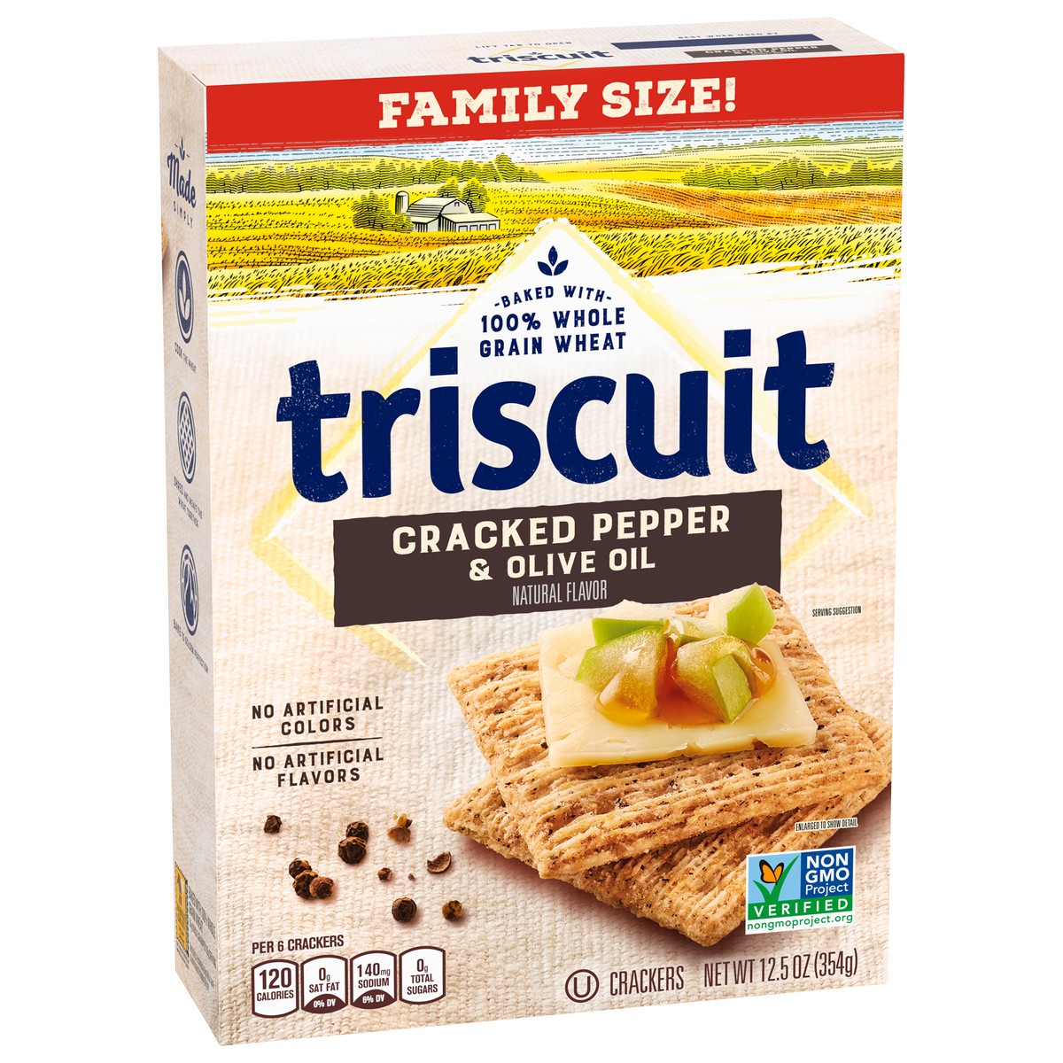 slide 4 of 9, Triscuit Cracked Pepper & Olive Oil Whole Grain Wheat Crackers, Family Size, 12.5 oz, 12.5 oz