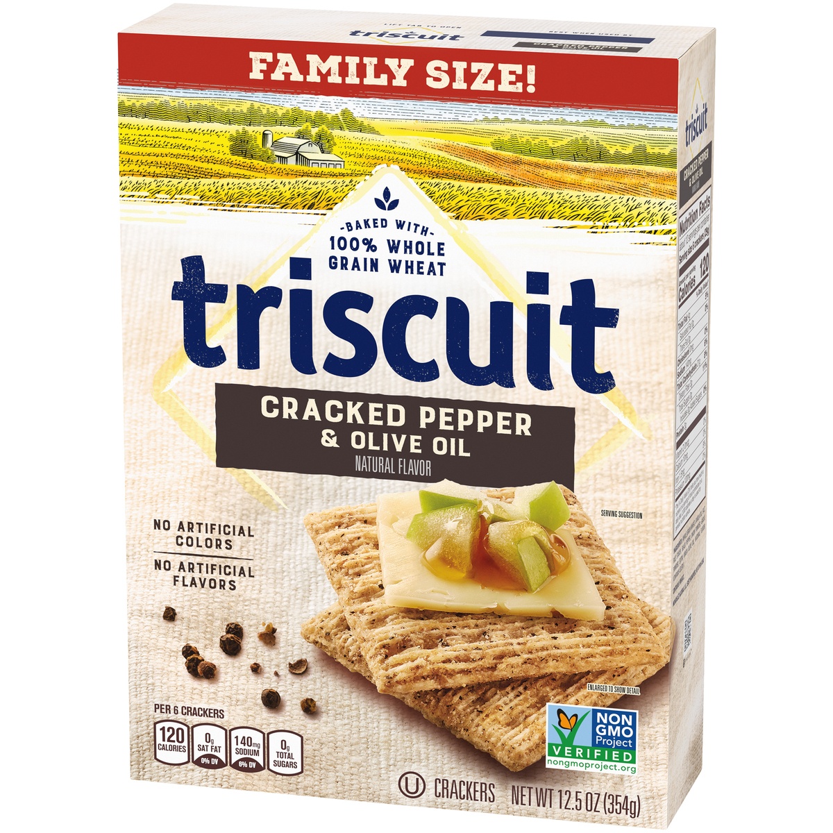 slide 3 of 11, Triscuit Cracked Pepper & Olive Oil Crackers, Family Size, 13 oz