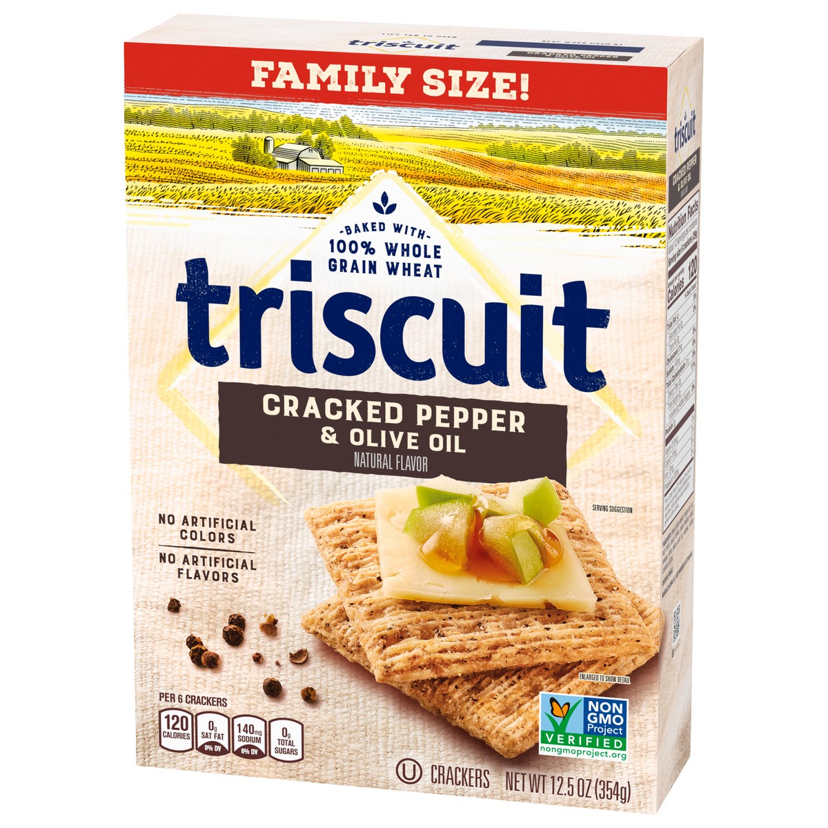 slide 9 of 9, Triscuit Cracked Pepper & Olive Oil Whole Grain Wheat Crackers, Family Size, 12.5 oz, 12.5 oz