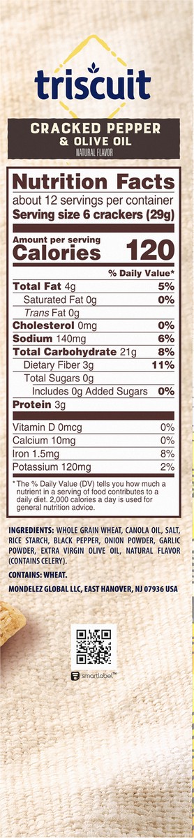 slide 5 of 9, Triscuit Cracked Pepper & Olive Oil Whole Grain Wheat Crackers, Family Size, 12.5 oz, 12.5 oz