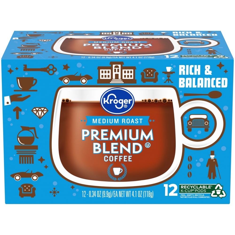 slide 1 of 1, Kroger Premium Blend Medium Roast Coffee K-Cup Pods, 12 ct