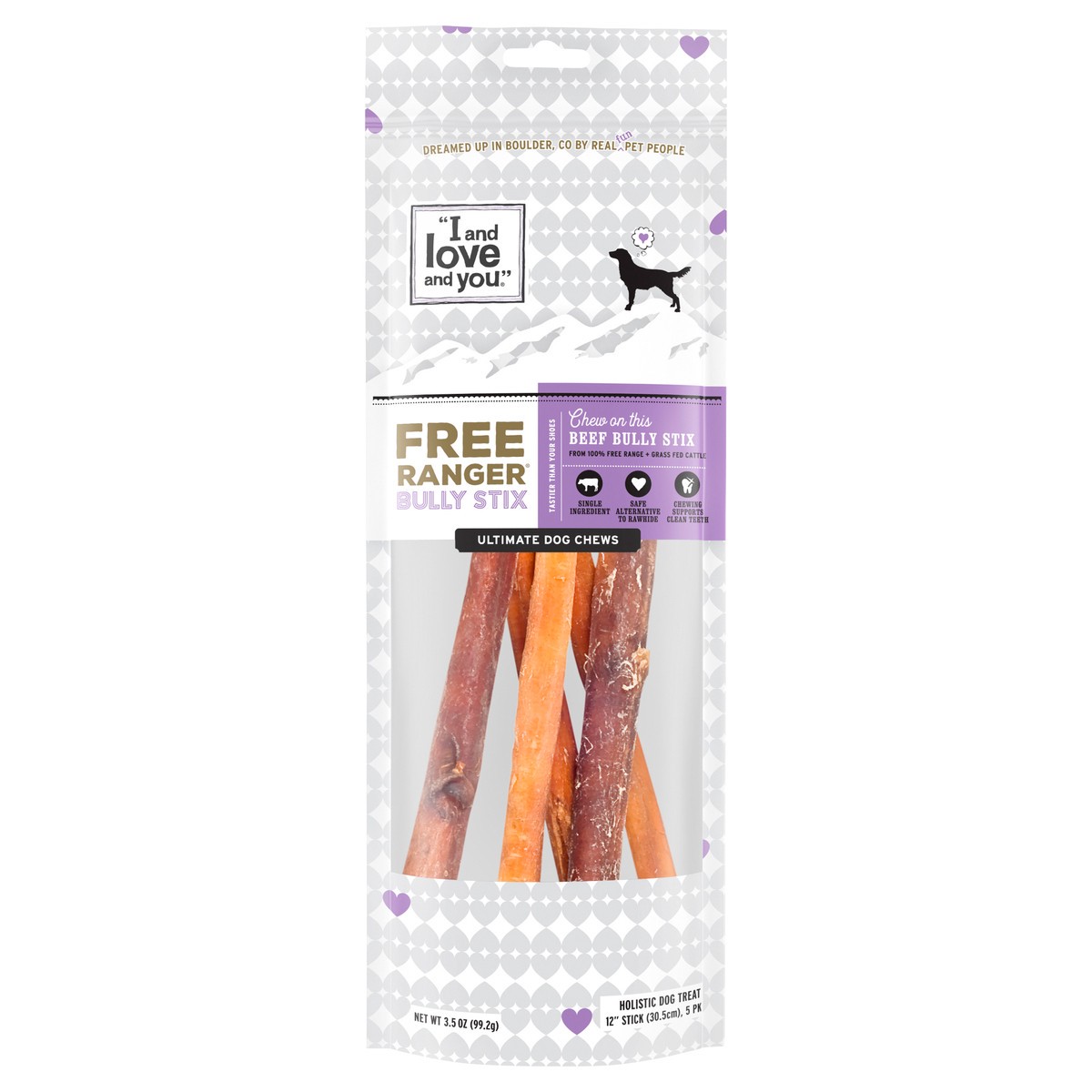 slide 1 of 2, I and Love and You Free Ranger Bully Stix Holistic Beef Dog Treats 5 ea, 5 ct