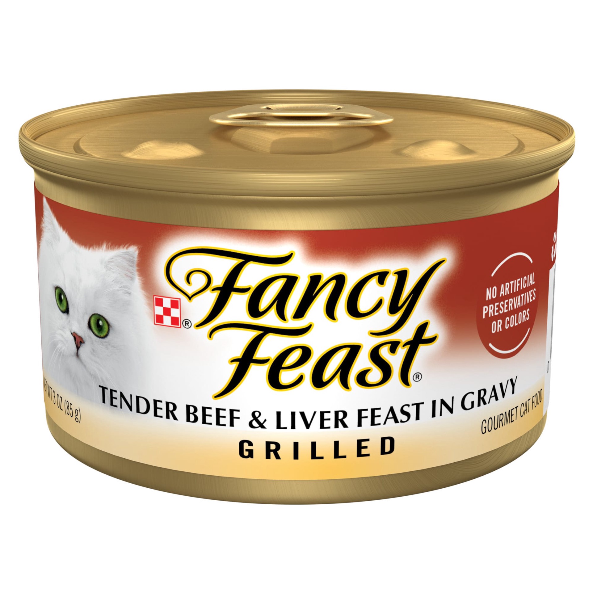 slide 1 of 8, Fancy Feast Purina Fancy Feast Grilled Wet Cat Food Beef and Liver Feast in Wet Cat Food Gravy, 3 oz