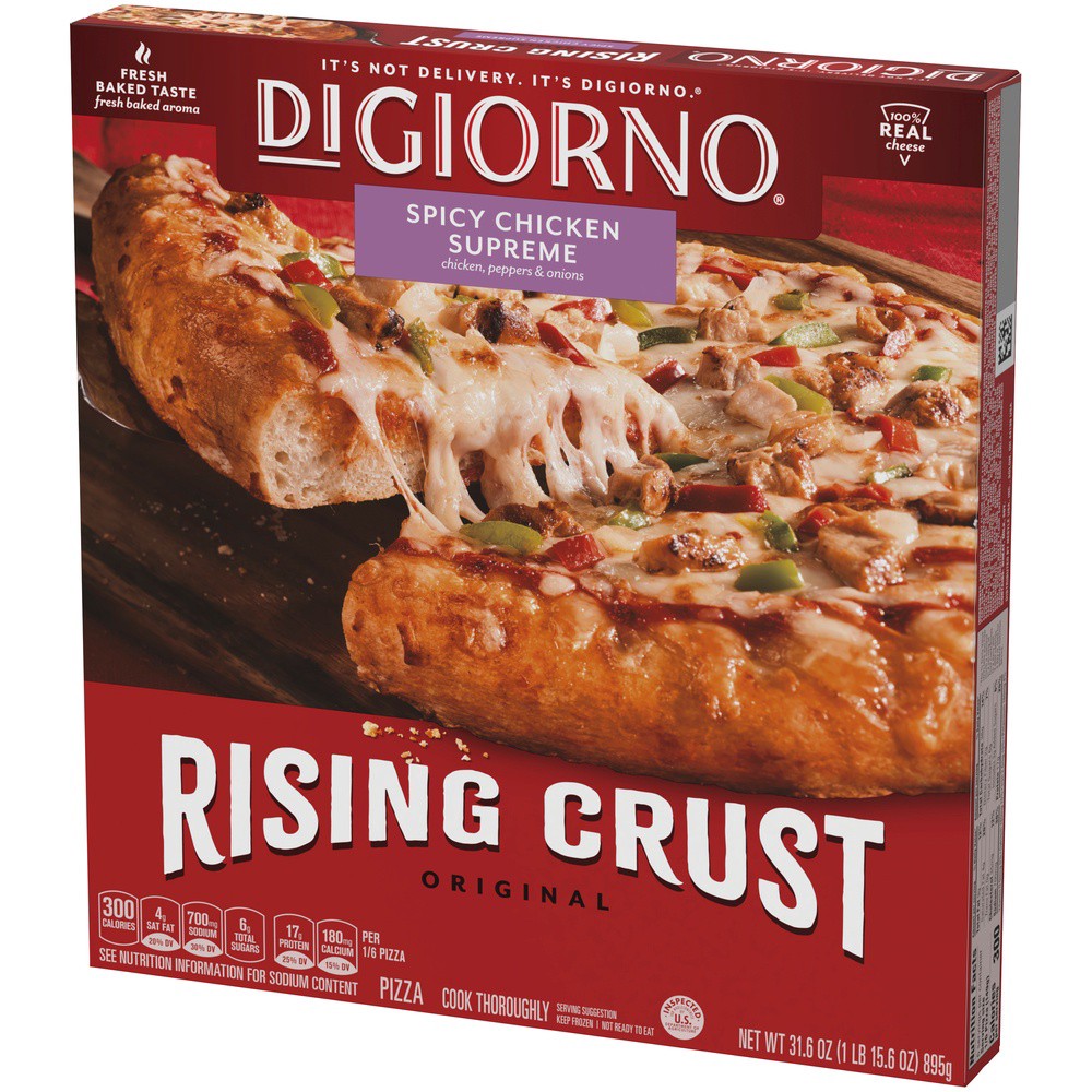slide 3 of 8, DiGiorno Rising Crust Spicy Chicken Supreme Pizza, 31.6 oz