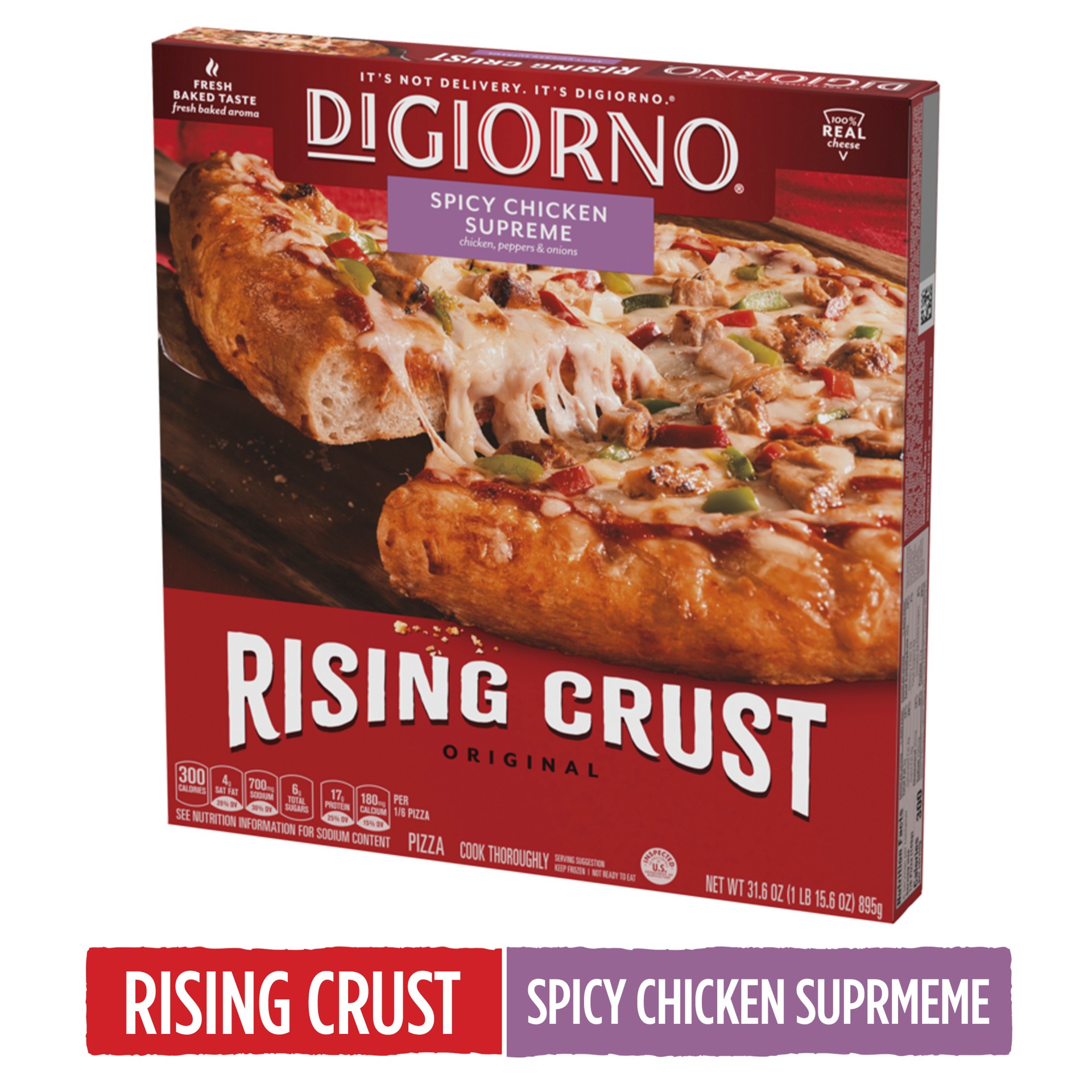 slide 1 of 8, DiGiorno Rising Crust Spicy Chicken Supreme Pizza, 31.6 oz