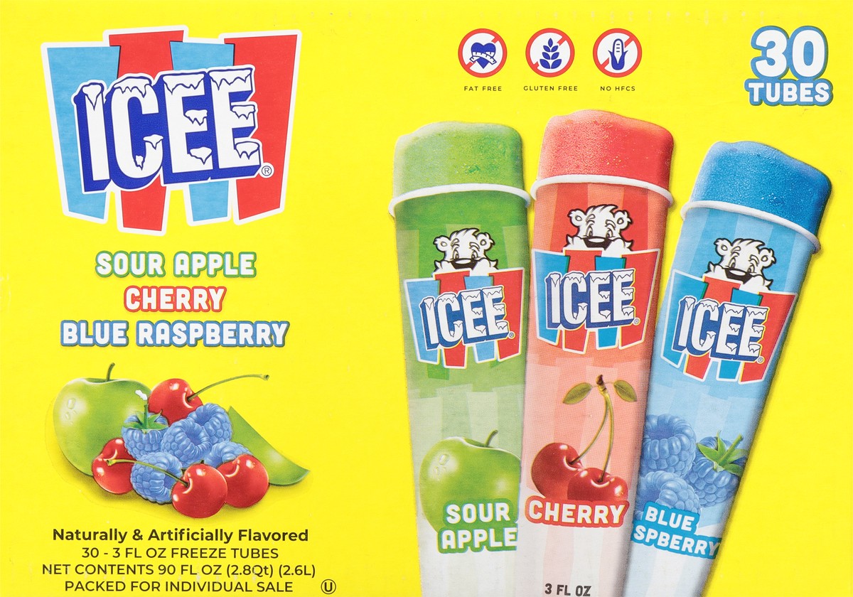 slide 3 of 12, ICEE Sour Apple/Cherry/Blue Raspberry Freeze Tubes 30 - 3 fl oz, 30 ct