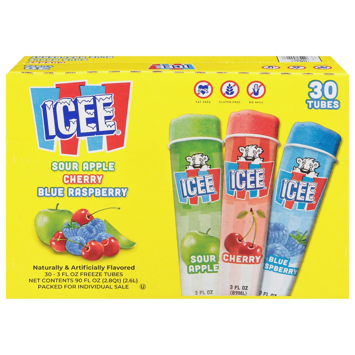 slide 1 of 12, ICEE Sour Apple/Cherry/Blue Raspberry Freeze Tubes 30 - 3 fl oz, 30 ct