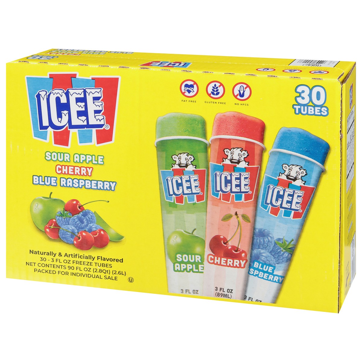 slide 5 of 12, ICEE Sour Apple/Cherry/Blue Raspberry Freeze Tubes 30 - 3 fl oz, 30 ct