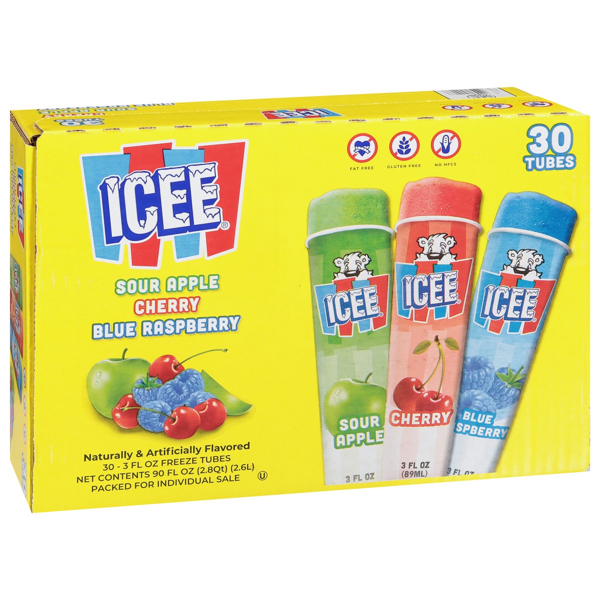 slide 11 of 12, ICEE Sour Apple/Cherry/Blue Raspberry Freeze Tubes 30 - 3 fl oz, 30 ct