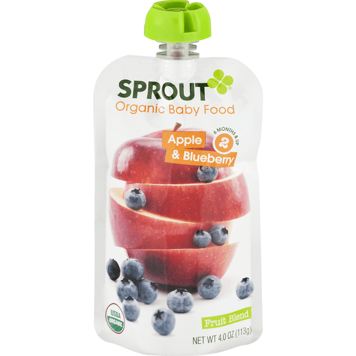 slide 2 of 16, Sprout Organic Foods Apple Blueberry Stage 2 Baby Food, 4 oz