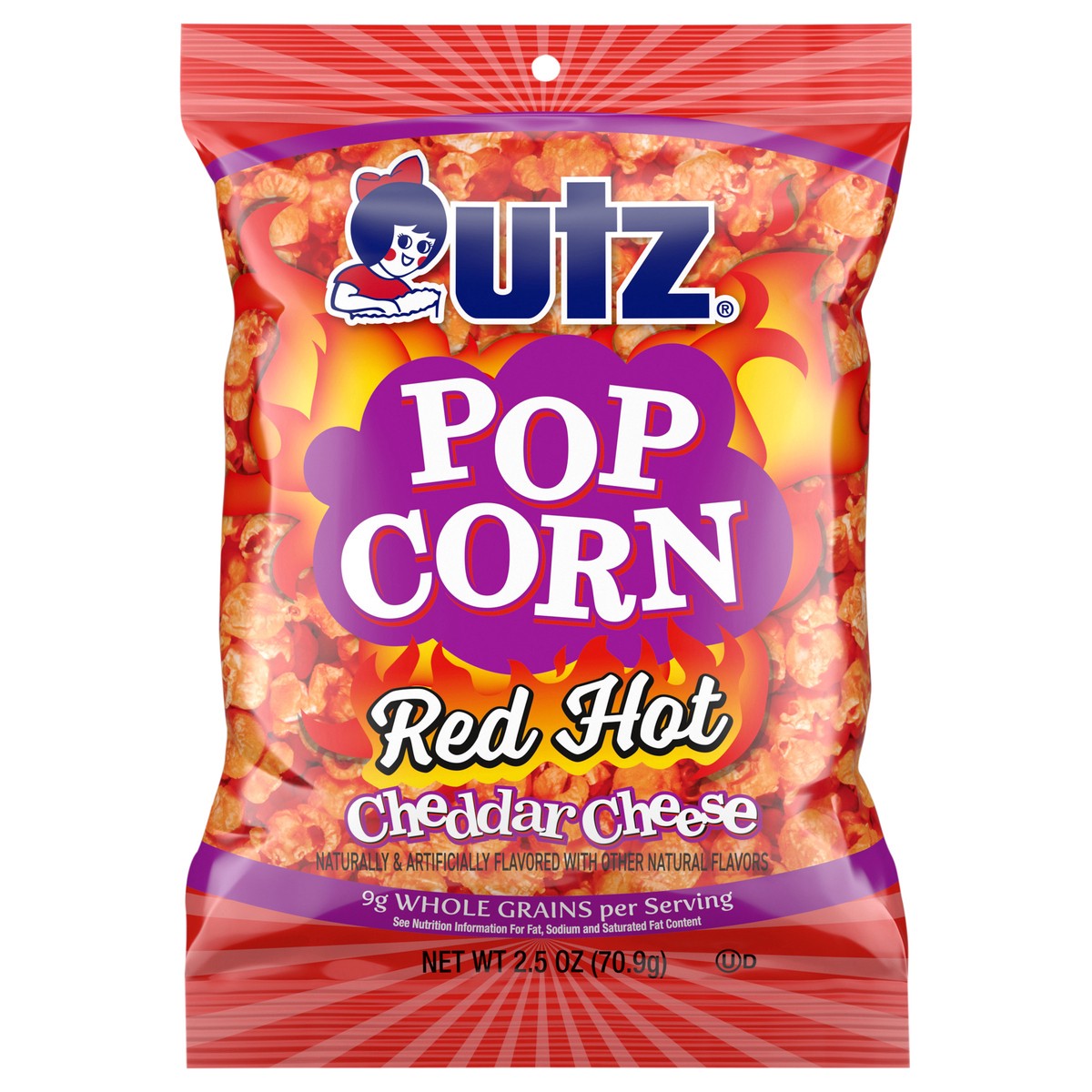 slide 1 of 7, Utz Red Hot Cheddar Popcorn, 2.5 oz