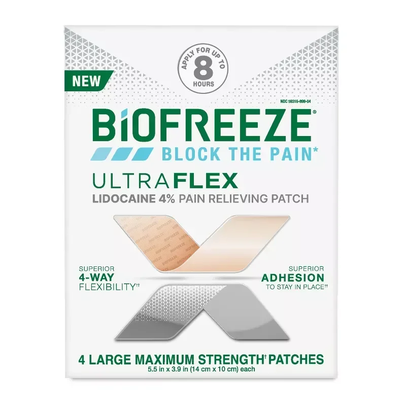 slide 1 of 12, Biofreeze Flex Lidocaine Patch, 4Ct, 4 ct