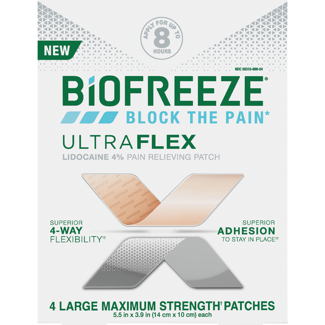 slide 1 of 1, Biofreeze Flex Lidocaine Patch, 4Ct, 4 ct