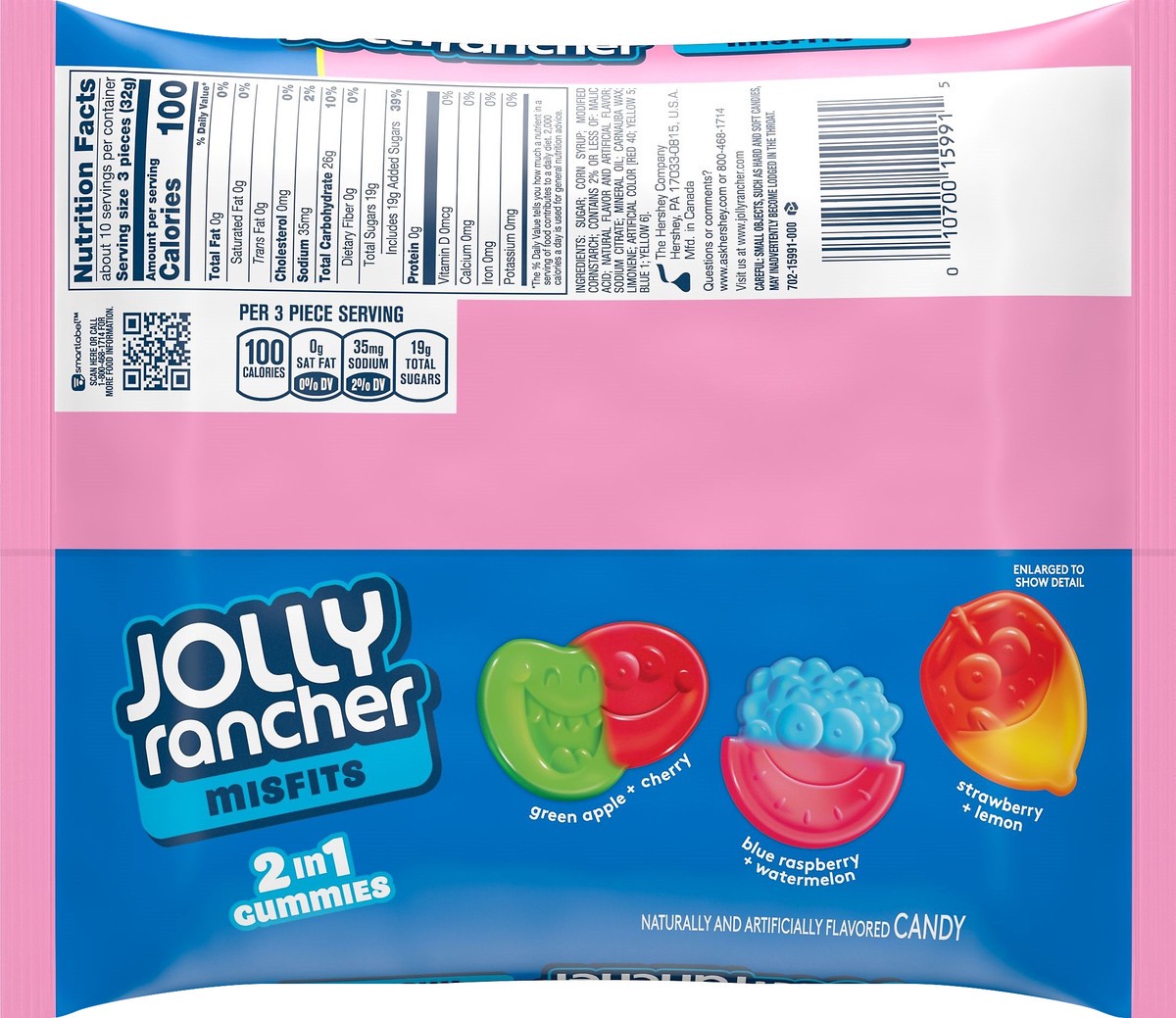 slide 2 of 3, Jolly Rancher Assorted Flavor Misfits 2In1 Gummies, 30 ct