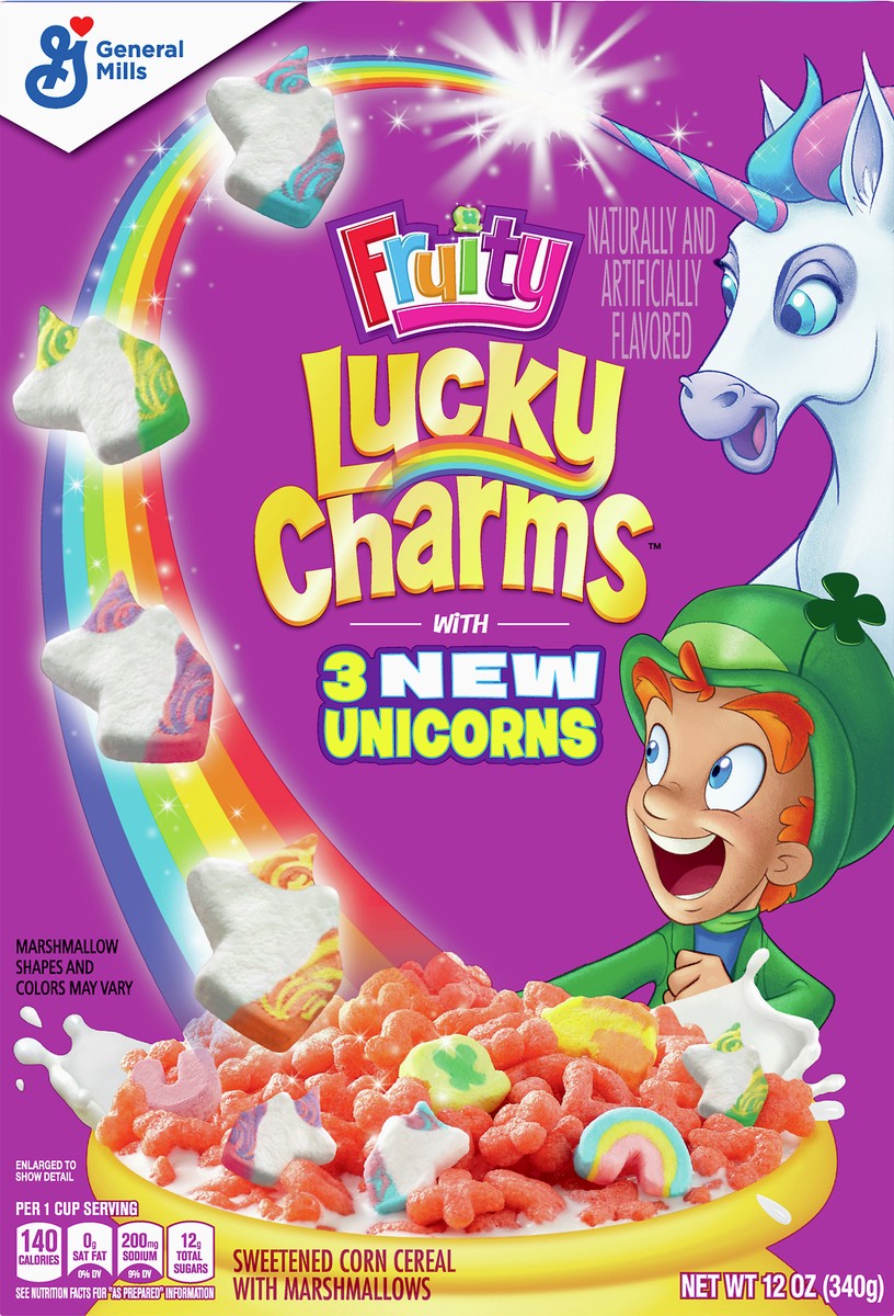 slide 1 of 7, Lucky Charms 3 Unicorns Sweetened with Marshmallows Corn Cereal 12 oz, 21.2 oz