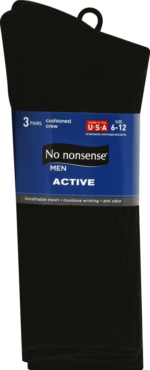 slide 2 of 3, No Nonsense Mens Black Crew Sock, 3 ct