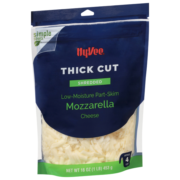 slide 1 of 1, Hy-vee Mozzarella Low-moisture Part-skim Thick Cut Shredded Cheese, 16 oz