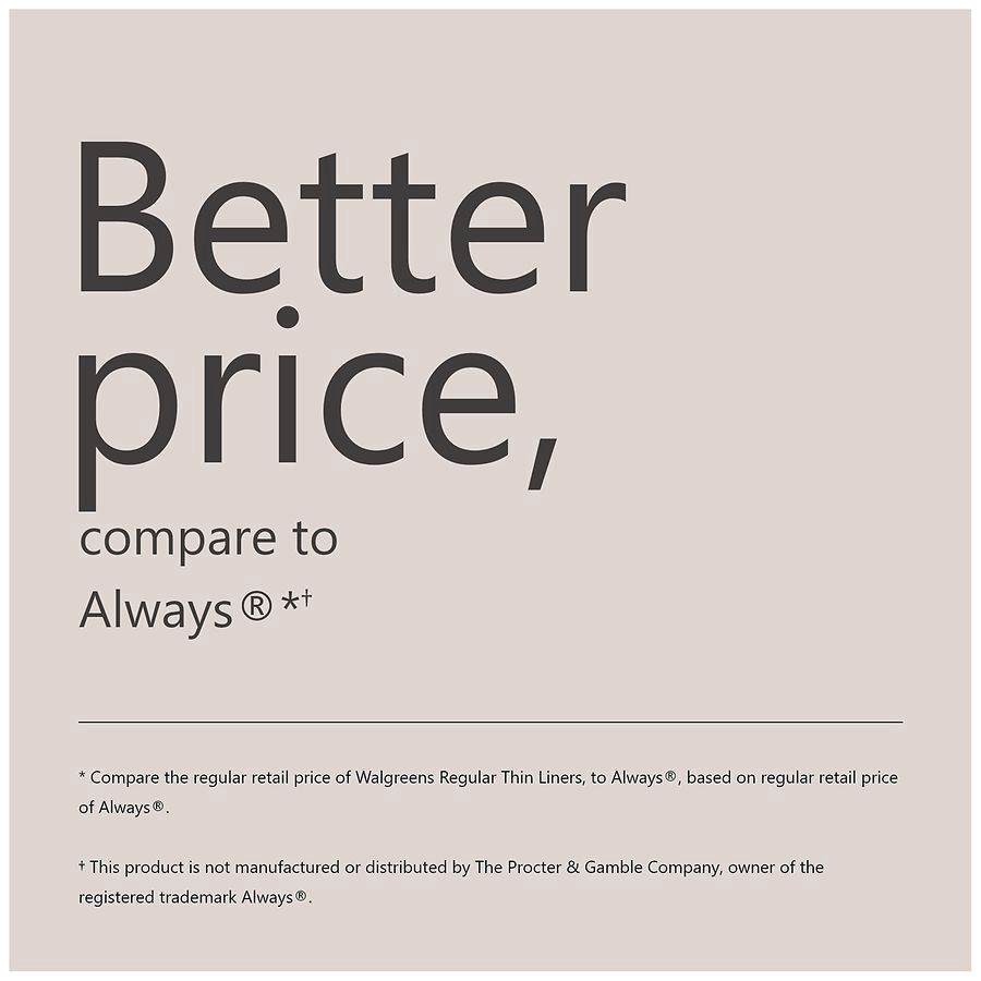 slide 5 of 5, Walgreens Pantiliner Thin Regular Unscented, 20 ct