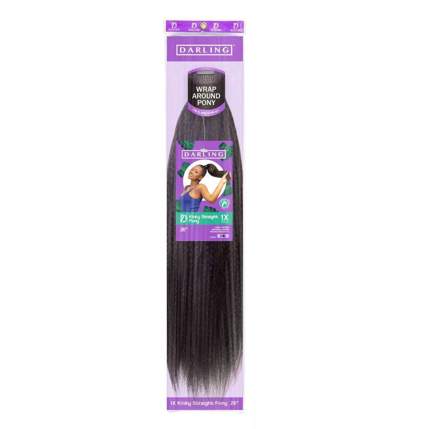 slide 1 of 1, Darling Clementines Kinky Straight Wrap Around Ponytail, 1 Jet Black, 26 In, 1 ct