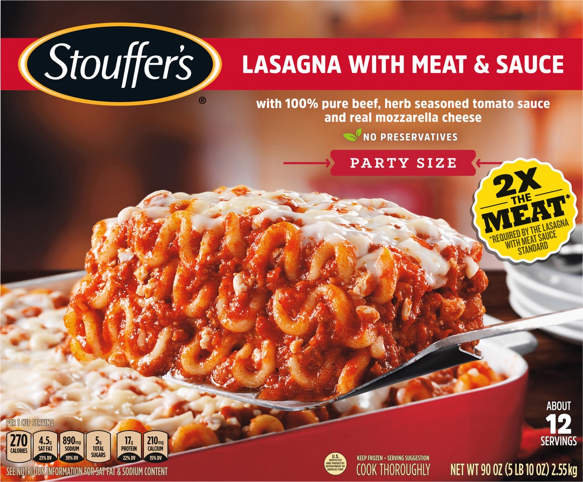 slide 8 of 13, Stouffer's Frozen Lasagna with Meat & Sauce Party Size - 90oz, 90 oz