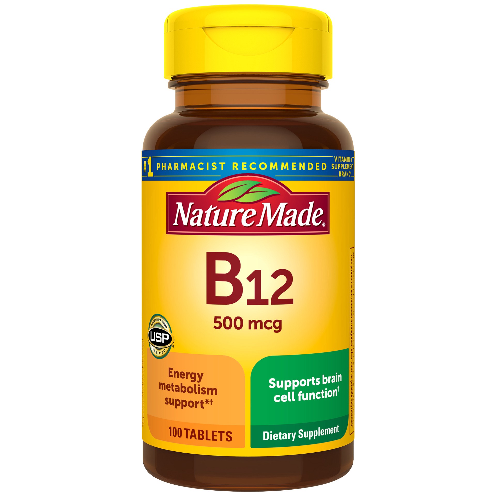 slide 1 of 4, Nature Made Vitamin B12 500 mcg, Dietary Supplement for Energy Metabolism Support, 100 Tablets, 100 Day Supply, 100 ct