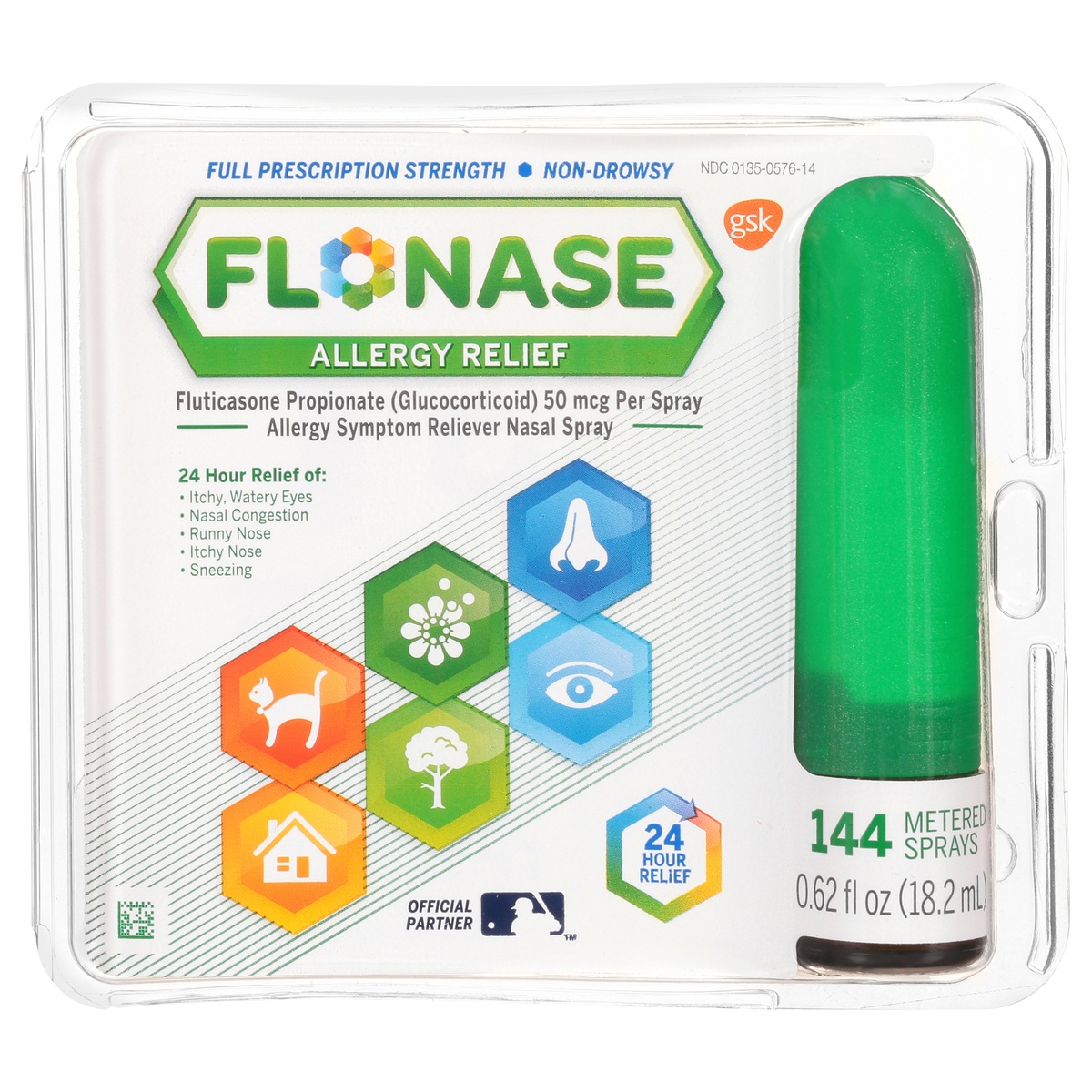 slide 1 of 10, Flonase Full Prescription Strength Non-Drowsy Allergy Reliefoz, 144 ct; 0.62 oz