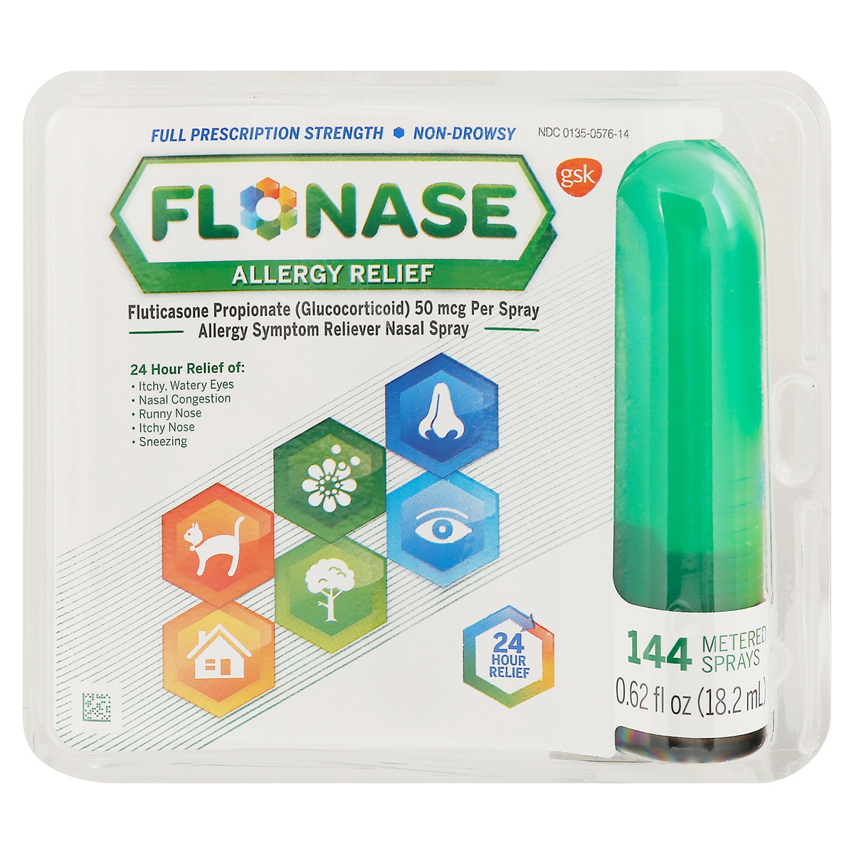 slide 1 of 10, Flonase Full Prescription Strength Non-Drowsy Allergy Relief Nasal Sprayoz, 144 ct; 0.62 oz