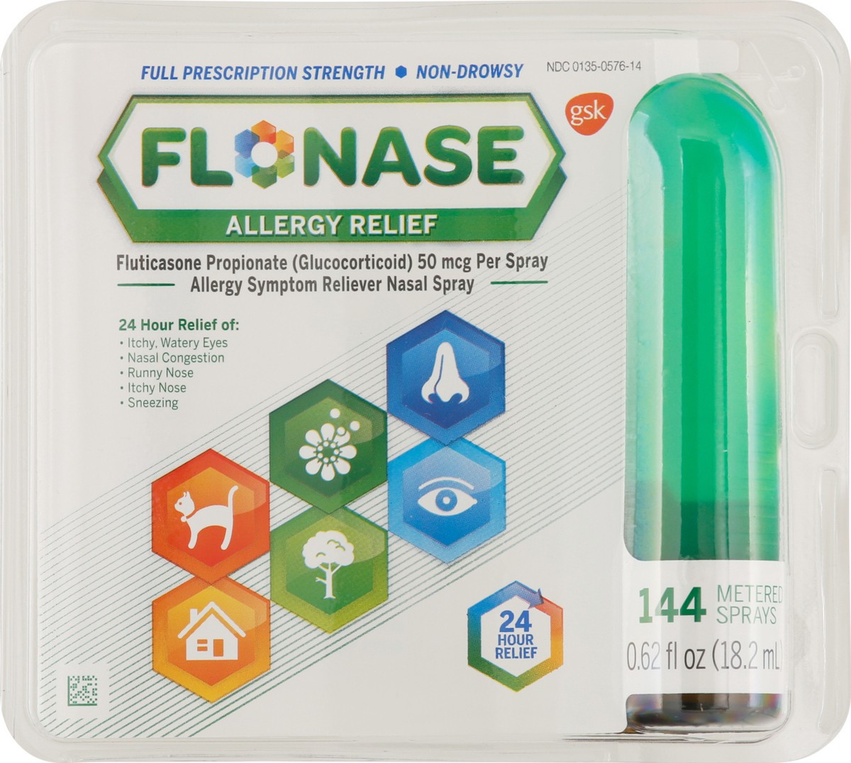 slide 8 of 10, Flonase Full Prescription Strength Non-Drowsy Allergy Relief Nasal Sprayoz, 144 ct; 0.62 oz
