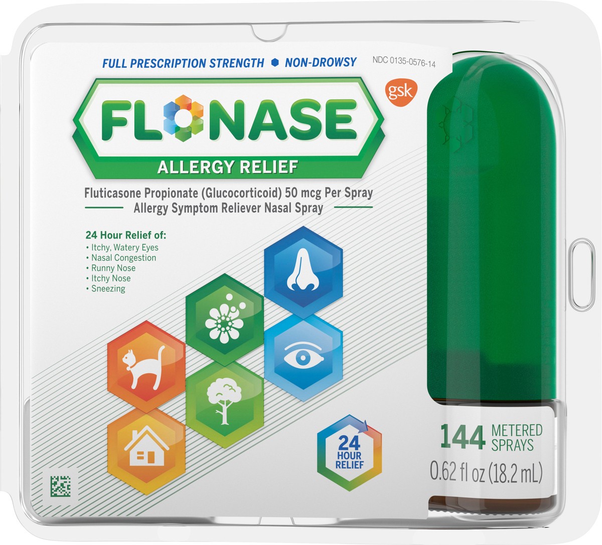 slide 6 of 10, Flonase Nondrowsy 24Hour Allergy Relief Nasal Spray, 0.62 fl oz